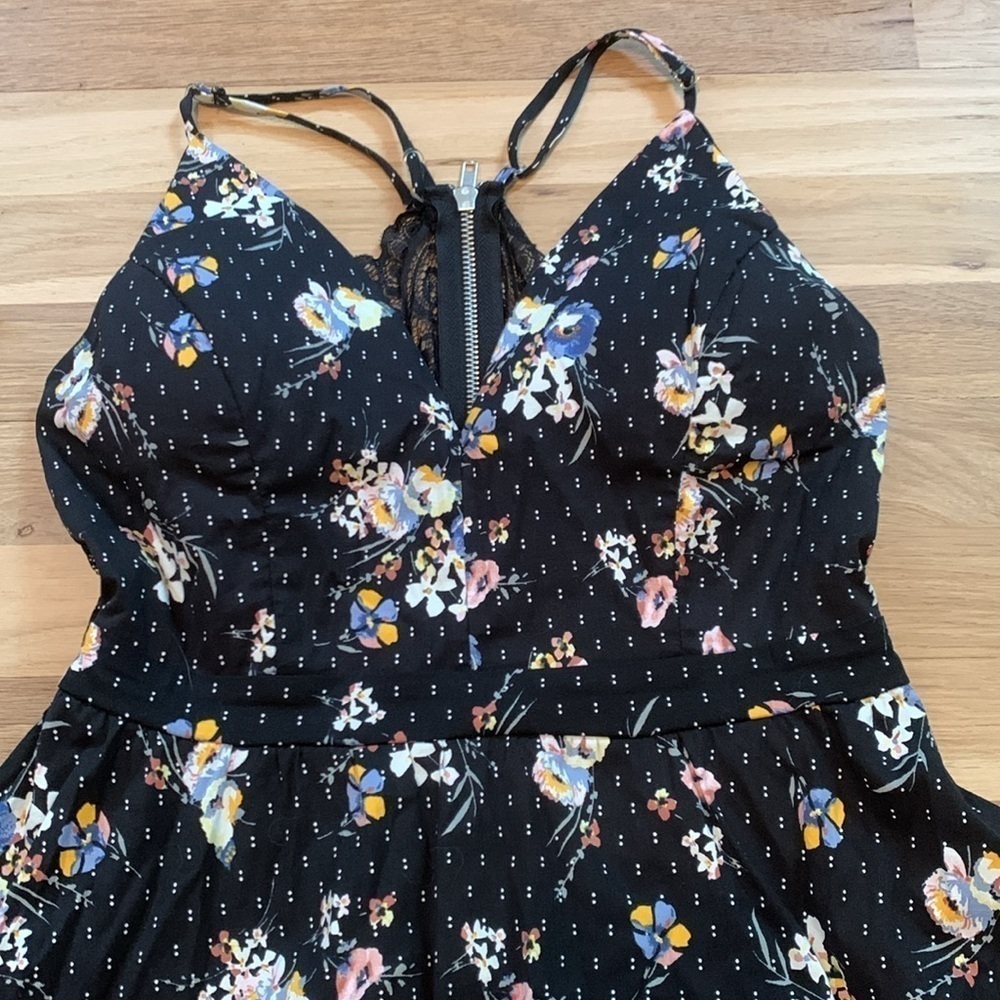 Honey and Rosie Spaghetti Strap Lace Back Fit & Flare Floral Dress Women’s L - Picture 2 of 16